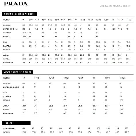 prada size chart clothes